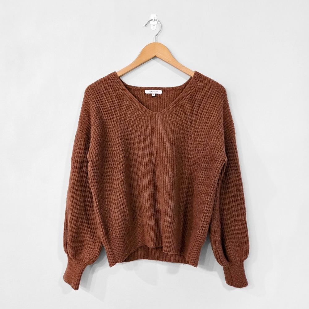 MADEWELL Rust Brown Thornton Balloon Sleeve Wool Blend Knit Sweater